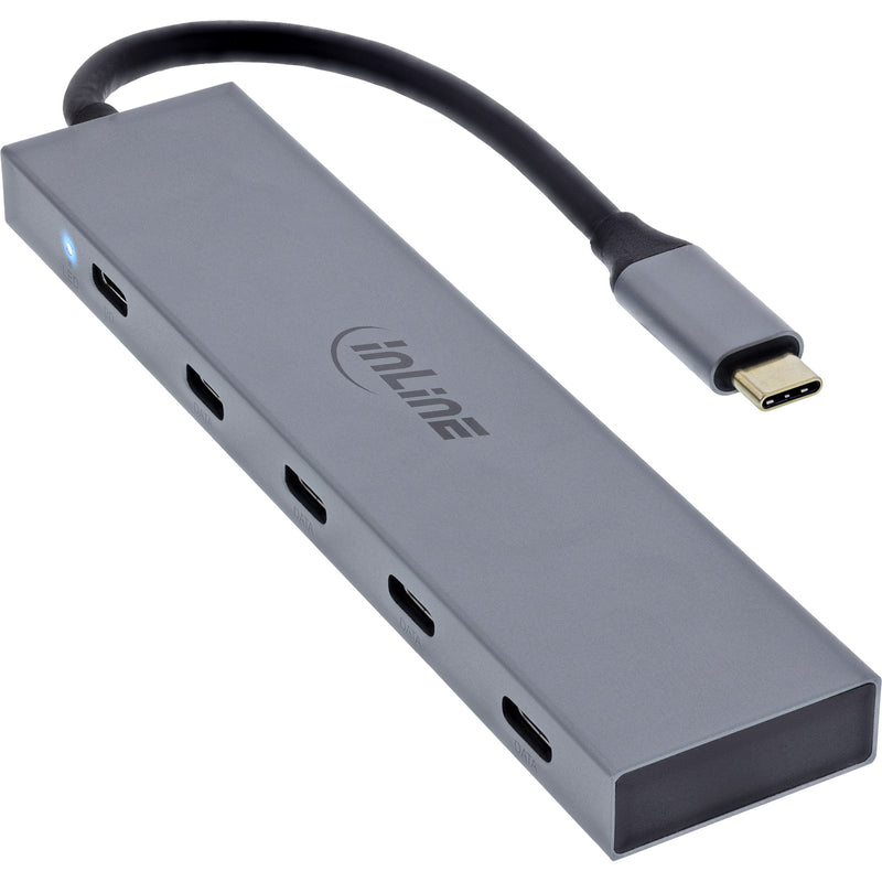 InLine® USB-C Hub, 4x USB-C + Power Delivery 100 W, USB 3.2 Gen.2, grau – Produktansicht