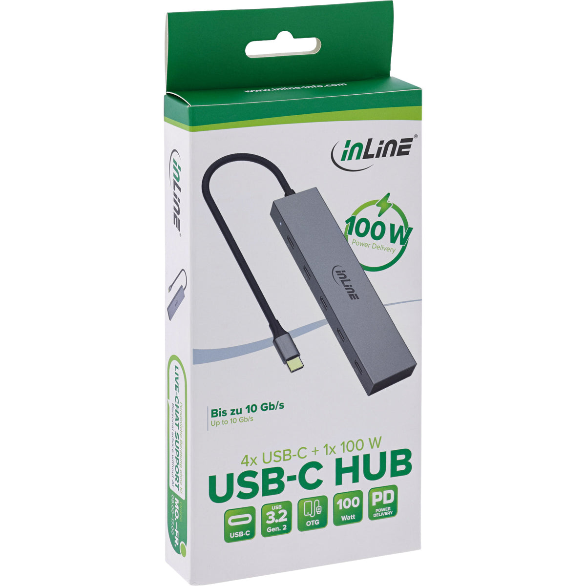InLine® USB-C Hub, 4x USB-C + Power Delivery 100 W, USB 3.2 Gen.2, grau – Ansicht 3