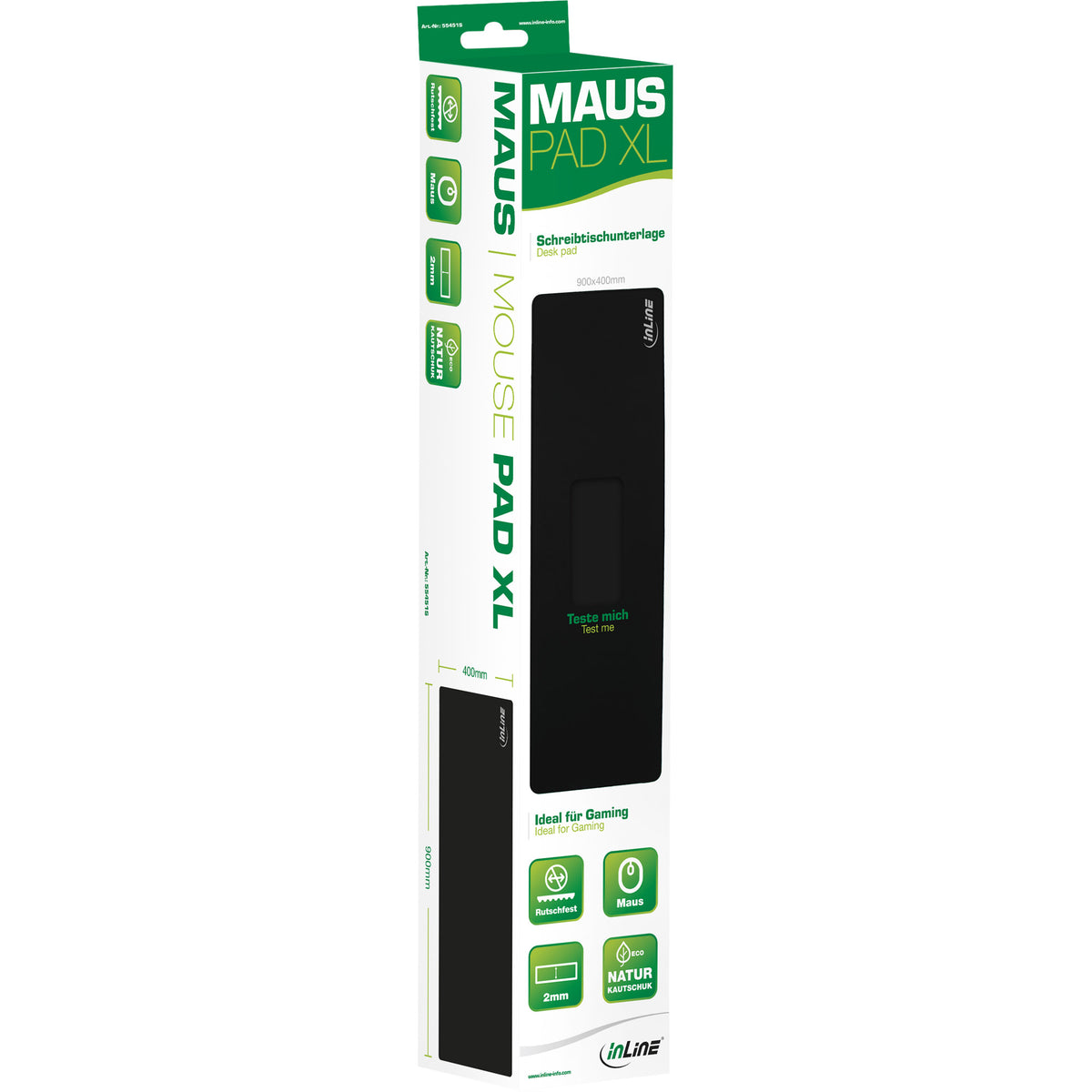 InLine® Maus-Pad XL Schreibtischunterlage,  900x400x2mm, schwarz – Ansicht 4